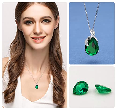 VONSSY Classic Oval Pendant Gemstone Necklace | Crystal Ruby Waterdrop Birthstone Emerald Necklace | 18K Platinum Gold Plated Chain | Jewelry Gift for Mother Wife Girlfriend