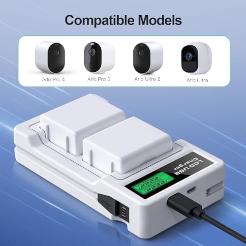 E EGOWAY 2-Packs Batteries Compatible with Arlo Pro 5S 2K, Arlo Pro 4, Pro 3, Arlo Ultra 2, Ultra Cameras VMA5400 VMC4040P VMC4060P A-4a, 3.85V 4800mAh, with LCD Dual Charger