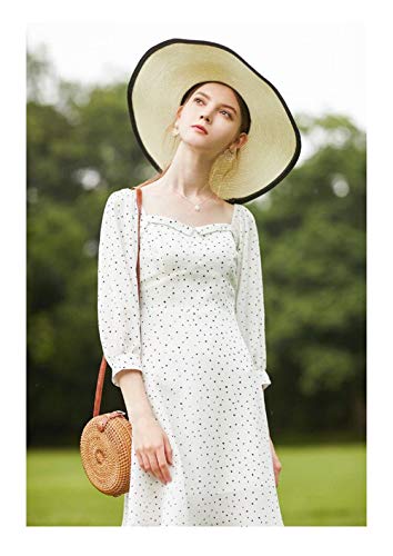 Handwoven Round Rattan Bag Shoulder Leather Straps Natural Chic Hand
