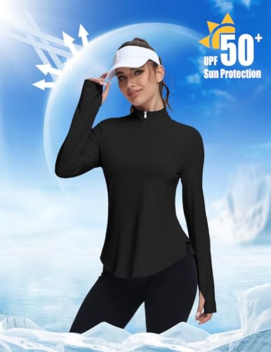 GGOV Women's Golf Polo Long Sleeve Workout Tops V Neck UPF 50+ Sun Protection Quick Dry Lightweight Active Tennis Shirts