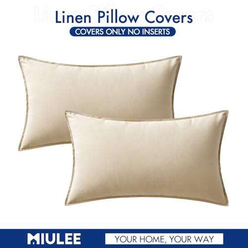 MIULEE Pack of 2 Olive Green Pillow Covers 16x16 Inch Decorative Couch Throw Pillow Covers Spring Linen Cushion Covers Set Modern Farmhouse Home Decor for Sofa Living Room Bed