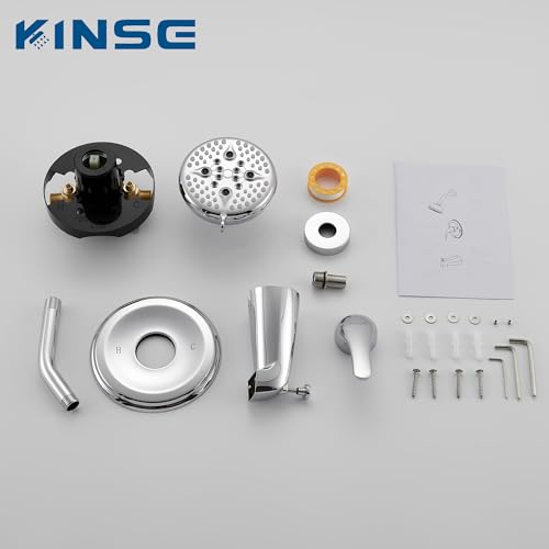 KINSE Shower Faucet Set, Shower Head and Faucet Set With 5 Inches Rain Shower Fixtures, 5-Spray Shower Valve and Trim Kit, Single Handle Control Shower Faucet Set with Valve (Matt black)