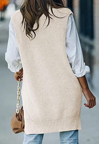 Viottiset Women's Oversized Sweater Vest V Neck Tunic Sleeveless Pullover Knit Top Checkered Light Blue M