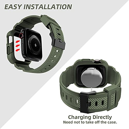 OROBAY Compatible with Apple Watch Band 45mm/44mm/42mm-Series 3/2/1 with Case, Shockproof Rugged Band Strap for iWatch SE2 SE Series 9/8/7/6/5/4/3/2/1 with Bumper Case Cover Men Women, Orange