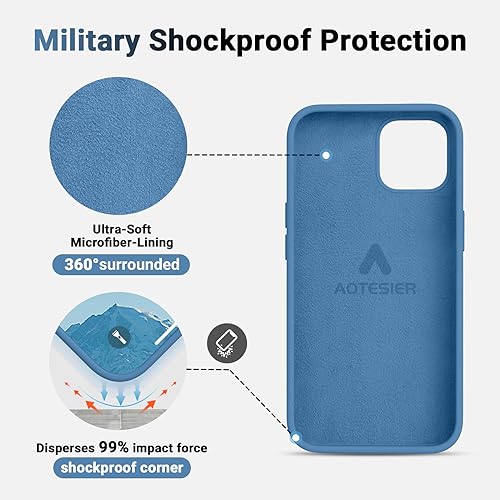 AOTESIER Compatible with iPhone 12 and iPhone 12 Pro Case 6.1 inch,Silky Touch Premium Soft Liquid Silicone Rubber Anti-Fingerprint Full-Body Protective Flexible Bumper Case (Navy Blue)