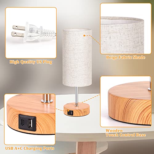Dott Arts Table Lamp for Bedroom, 3-Color Bedside Lamps with Pull Chain, Bedroom Table Lamps for Nightstand,Small Lamp for Living Room, Bulb Included Grey Striped …