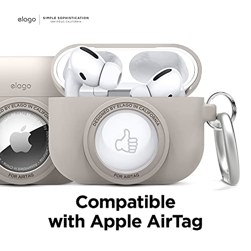 elago AirTag Compatible with AirPods Pro Instant Case, Classic Design Camera Case, Keychain Included [Tracking Device Not Included] (Stone)