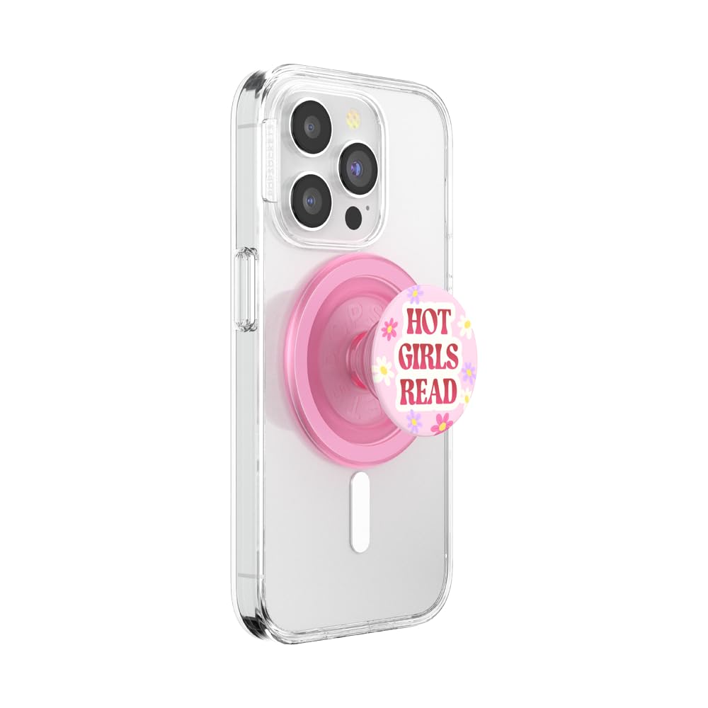 PopSockets Round Phone Grip Compatible with MagSafe, Adapter Ring Included, Phone Holder, Wireless Charging Compatible - Hot Girls Read Pink