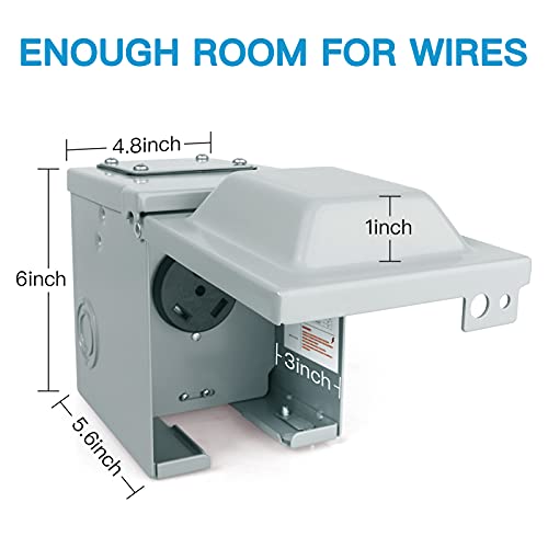 30 Amp 125 Volt RV Power Outlet Box, Enclosed Lockable Weatherproof NEMA TT-30R Outdoor Electrical Receptacle Panel, 30 Amp RV Receptacle for Camper Travel Trailer Motorhome Electric Car Generator