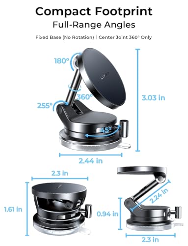 LISEN 15W Magsafe Car Mount Charger，[Lever Lock] Suction Cup Phone Mount,360° Vacuum Magnetic Car Phone Holder Charger Wireless for iPhone 17 Pro Max Air 16-12,Pixel 10,Samsung with MagSafe Case