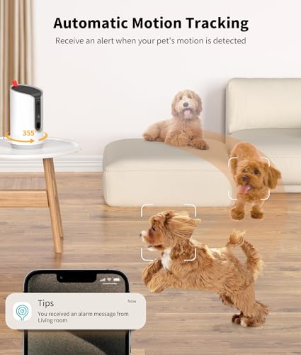 TKENPRO 2K Pet Camera Treat Dispenser, 360°View Dog Camera with Phone App, 5G&2.4G WiFi 2-Way Talk Pet Camera Indoor for Cats Remote Treat Tossing, Motion Alerts, Auto Tracking