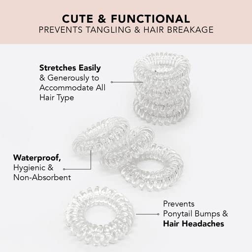 Kitsch Spiral Hair Ties for Women - Coil Hair Ties for Thick Hair, No Crease Hair Tie, Spiral Hair Ties No Damage, Hair Coils & Phone Cord Hair Ties for Thin Hair, Hair Ties Spiral, 4pcs (Transparent)