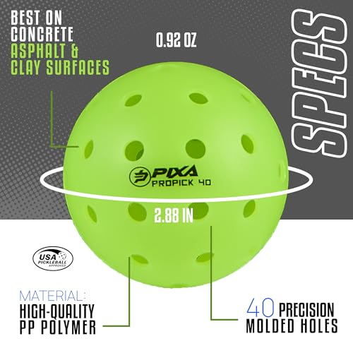 PIXA Propick 40 Unisphere Premium Outdoor Pickleball - USAPA Approved, Tournament Play, Durable Outdoor Pickleballs, Consistent Bounce,Smooth Flight,Competitive Play,Bright Yellow/Green,Pack of 3,6,12