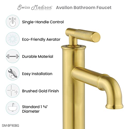 Swiss Madison Well Made Forever SM-BF90BG Avallon Single Hole, Single-Handle Sleek, Bathroom Faucet (Brushed Gold)