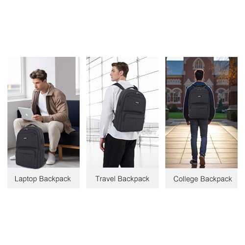KYME Work Backpack,Large Backpack,17 Inch Travel Laptop Backpack,Water Resistant Collage Book Bags for Men,Black