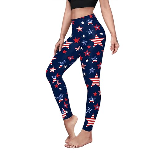 Eciodci Women's American Flag Leggings USA 4th of July Patriotic High Waisted Soft Stretchy Yoga Pants