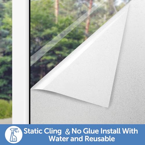 HIDBEA One Way Window Film, Daytime Privacy Sun Blocking Reflective Window Film No Glue Static Cling Heat Control Window Tinting Film for Home and Office, Black Silver, 35.4 x 196.8 Inch