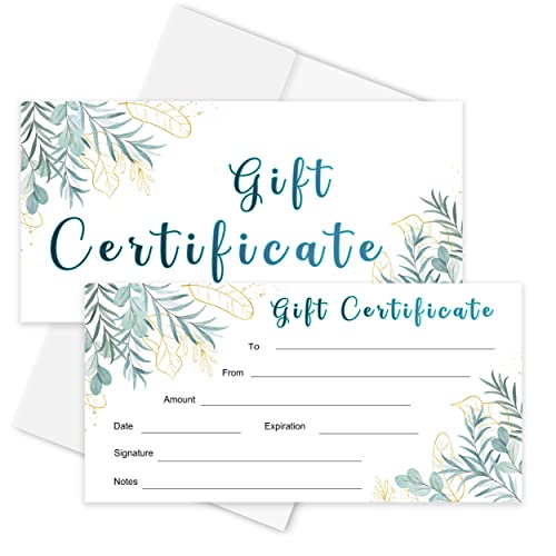 QZCYU Golden Blank Present Certificate for Business Gift Certificates for Business Birthday Marriage Salon Spa Restaurants,Double-Sided,25 Counts with Envelopes,3.5x7 inches