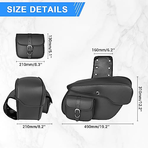 OXMART Motorcycle Saddlebags, Large Capacity Saddle Bags, Waterproof PU Leather Side Bags with White Stitching Quick-release PU Universal for Sportster Shadow Softail Dyna V-star-Upgrade Style