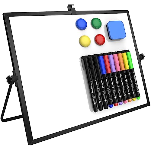 Dry Erase White Board, 16 x12 Inch Magnetic Whiteboard with Stand, Portable Double-Sided White Board Easel with 10 Markers 4 Magnets 1 Eraser, Desktop Dry Erase Board for Work School Memo to Do List