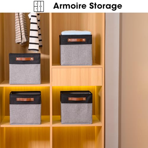 DUHEL Cube Storage Bins 4 Pack,11 Inch Collapsible Storage Bins,Fabric Storage Cubes Can be Usd Closet Organizers and Storage Box Shelf Basket. (Black&Grey-4pcs)