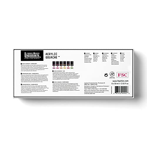 Liquitex Professional Acrylic Gouache Paint, 6 x 59ml (2-oz), Fluorescents Set