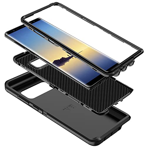 Mieziba for Galaxy Note 8 Case,Shockproof Dropproof Dustproof,3-Layer Full Body Protection Heavy Duty High Impact Hard Cover Case for Samasung Galaxy Note 8,Black