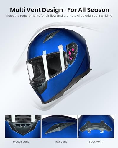 ILM Full Face Motorcycle Street Bike Helmet with Removable Winter Neck Scarf + 2 Visors DOT Model-JK313 (S, Blue)