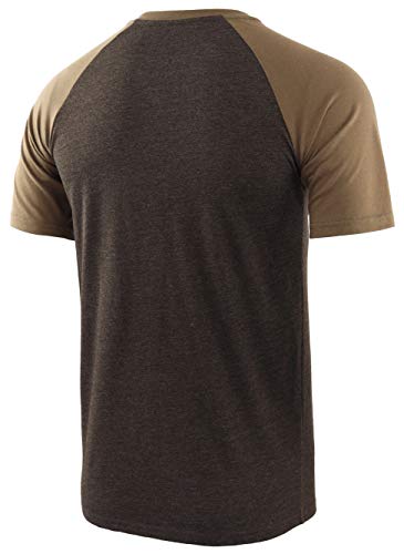 Vetemin Men's Casual Breathable Tagless Short Sleeve Active Hiking Running Baseball V Neck T Shirts Heather Oatmeal S