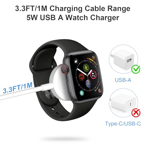 Watch Charger for Apple Watch Charger [Apple MFi Certified] Compatible iPhone Watch iWatch Charger 3.3FT Fast Charging Cable USB A Wall Plug Adapter for Apple Watch Series SE/SE2/9/8/7/6/5/4