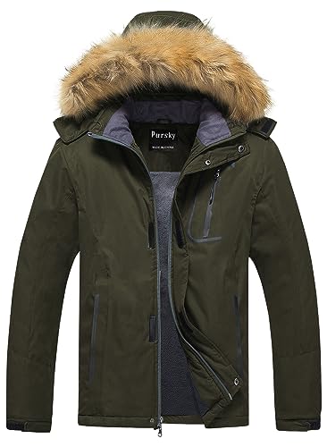 Pursky Mens Winter Coats Snowboarding Jacket Mountain Waterproof Ski Hooded Windbreakers Windproof Raincoat Warm Snow Coat Red M
