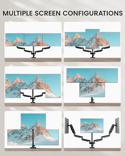 ErGear Triple Monitor Mount for 13-27 inch Screens, Gas Springcore Triple Monitor Arm with USB, Heavy Duty Triple Monitor Stand with Tilt, Swivel, Rotation, Holds Up to 17.6 lbs Each Arm