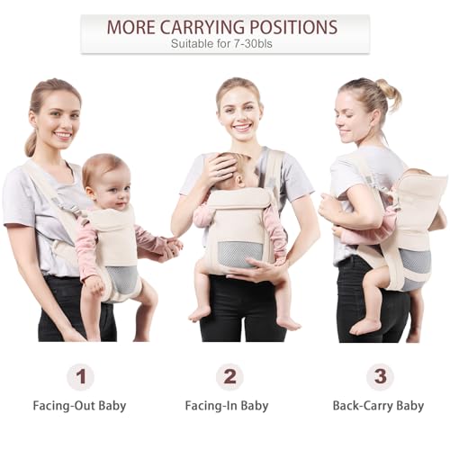 Shiaon Baby Carrier Newborn to Toddler, Cozy Baby Wrap Carrier(7-30lbs), Easily Adjustable Toddler Carrier, Lightweight Baby Holder Carrier, Baby Sling Carrier, Beige