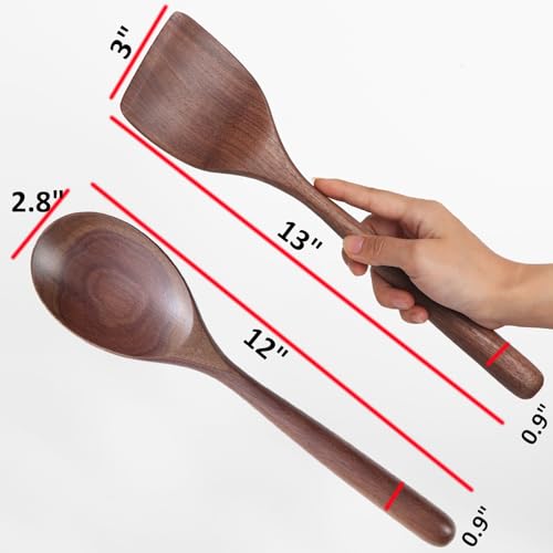 MornHalo 2PCS Acacia Wooden Spoons For Cooking 12-inch Smooth Finish Spatula Spoon And Cooking Spoons-Comfortable Grip Wood Spoons for Cooking - Non-Stick Wooden Cooking Utensils