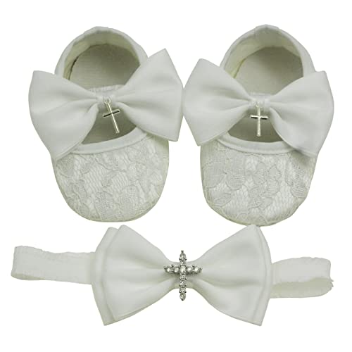 Nihao Baby Girl E-1-white Shoes and Headband Lace Mary-Jane-Flats 3-6 Months