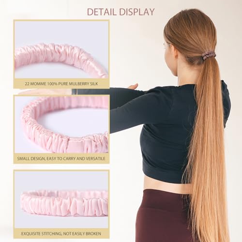 SEMRUE 22 Momme Pure Mulberry Silk Scrunchies, Silk Hair Ties Elastics for Hair Sleep, Hair Care and No Damage, 4 PCS (Black*2+Lotus Pink*2)