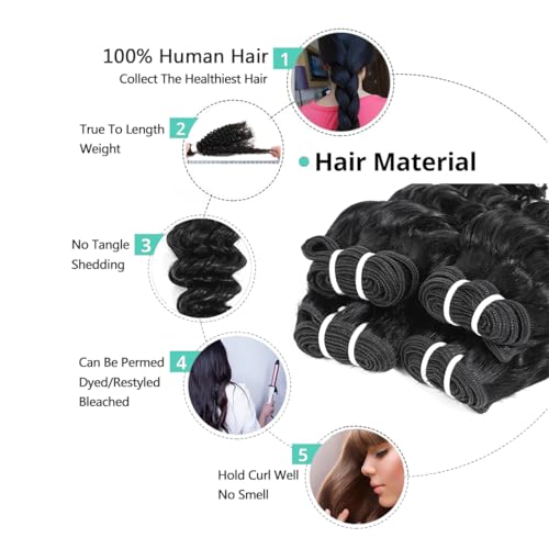 JTdebade Deep Wave Human Hair bundles 14 Inch 12A Grade Brazilian Human Hair 100% Virgin Weave Bundles Human Hair for Black Women (14 Inch Deep*4+16 Inch Closure *1)