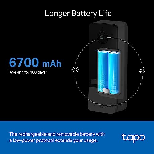 Tapo TP-Link Video Doorbell | Battery or Wired | 180° Ultra-Wide Head-to-Toe View | Ring Call | 2K QHD | Free Package/Person Detection | Local & Cloud Storage | Full Color Night Vision D225