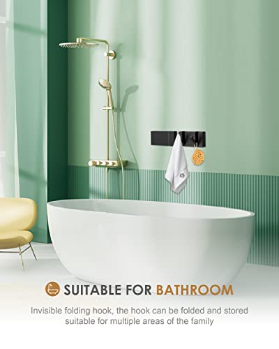 2 Pack，Waterproof Black Towel Hooks，Foldable Towel Hooks for Bathrooms，Modern Coat Hooks，Black Robe Hooks，Bathroom Modern Hooks，Free Perforated，Bathroom Towel Hooks，Towel Door Hooks，Also for Kitchen.