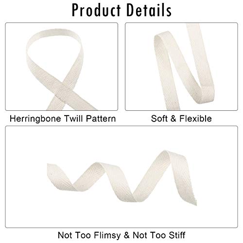 Soft Natural Twill Tape Ribbon Herringbone Webbing Sewing Ribbon for DIY Craft Making, 100% Cotton