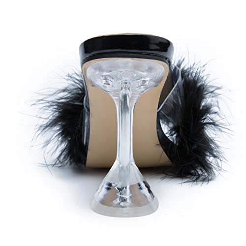 LIURUIJIA Women's Square Toe High Heel Mule Sandals Pink Fuzzy Heels heels Wedding bridal Party Dress Shoes Photo Like To Take Pictures