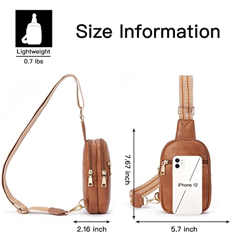 Telena Sling Bag for Women Vegan Leather Fanny Pack Crossbody/Chest Bag, Camel Brown