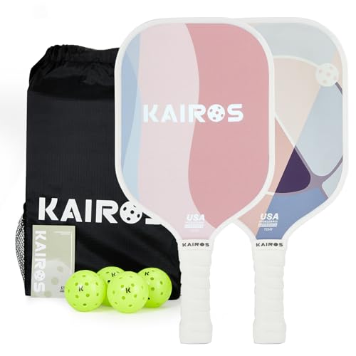 KAIROS Pickleball Paddles, USAPA Approved Pickle ball Set with 2 Rackets 4 Pickle Balls, Non-Slip Grip Fiberglass Surface Pickleball for Beginners (DUSTY ROSE)