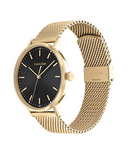 Calvin Klein Men's Quartz Ionic Gold Plated Steel and Mesh Bracelet Watch, Color: Gold Plated (Model: 25200049)