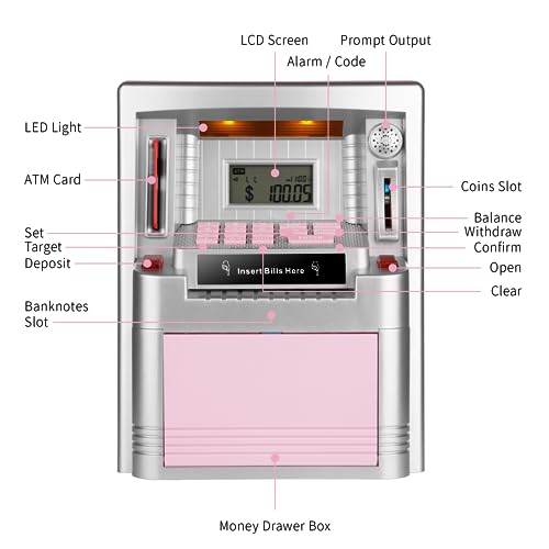 Piggy Bank for Kids, Cash Coin Can Safe Bank Electronic Coin Money Bank Gifts Toy ATM Bank, Kids Safe, Hot Gift for Kids Boys…