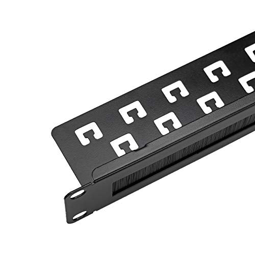 NavePoint 1U Rack Mount Cable Management Panel with Tidy Brush Slot for Cable Entry for 19-Inch Rack Or Cabinet Black