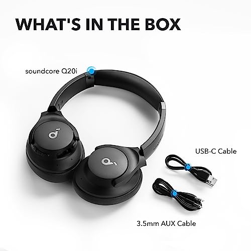 Soundcore by Anker Q20i Hybrid Active Noise Cancelling Headphones, Wireless Over-Ear Bluetooth, 40H Long ANC Playtime, Hi-Res Audio, Big Bass, Customize via an App, Transparency Mode