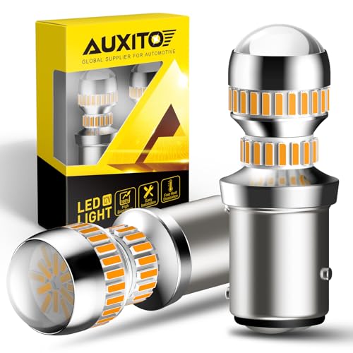 AUXITO Upgraded 1157 LED Bulb Amber Yellow 400% Super Bright 2057 2357 7528 BAY15D LED Replacement Light Kit for Front Rear Turn Signal Light Blinker Parking DRL Tail Lights, Pack of 2