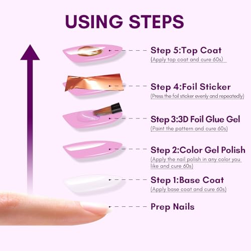 Makartt 3D Nail Foil Glue, 2pcs 8ml Nail Glue Foil Transfer Gel Foil Adhesive Glue for Nail Foil Sheets, Nail Foil Kit for Linear/Shell/Ripple Design Manicure Salon DIY UV Lamp Required