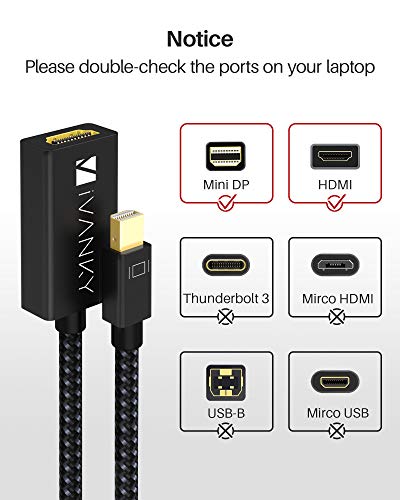 IVANKY 4K Mini DisplayPort to HDMI Adapter 4K@60Hz [Super Slim, Nylon Braided, Aluminum Shell] Mini DP to HDMI Adapter for MacBook Air/Pro, Surface Pro/Dock/Book, Monitor, Projector, More - Red